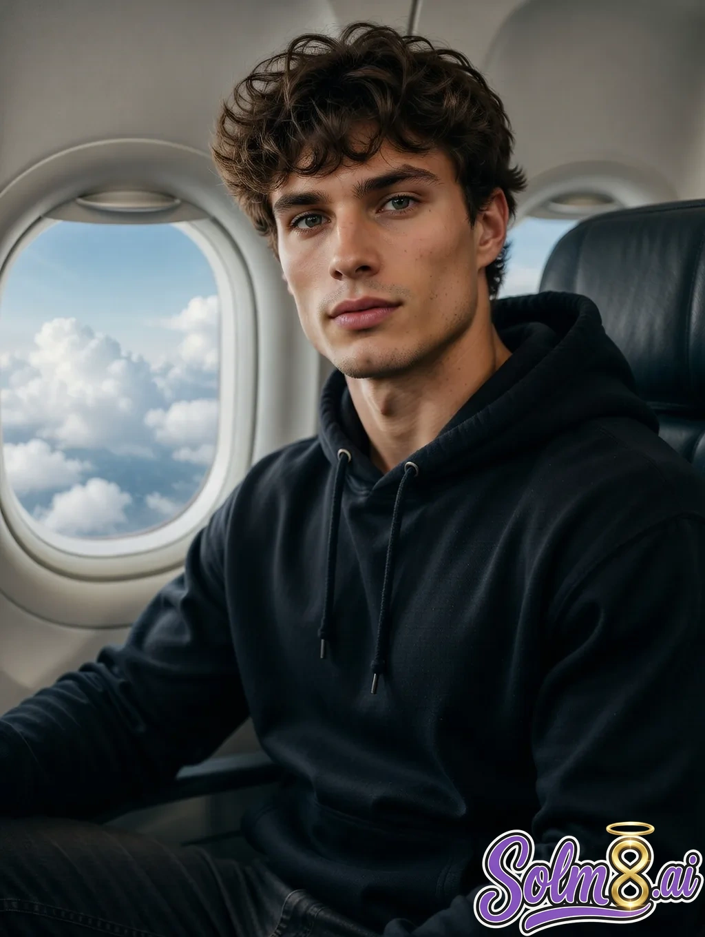 Matt — sitting in window seat, black hoodie