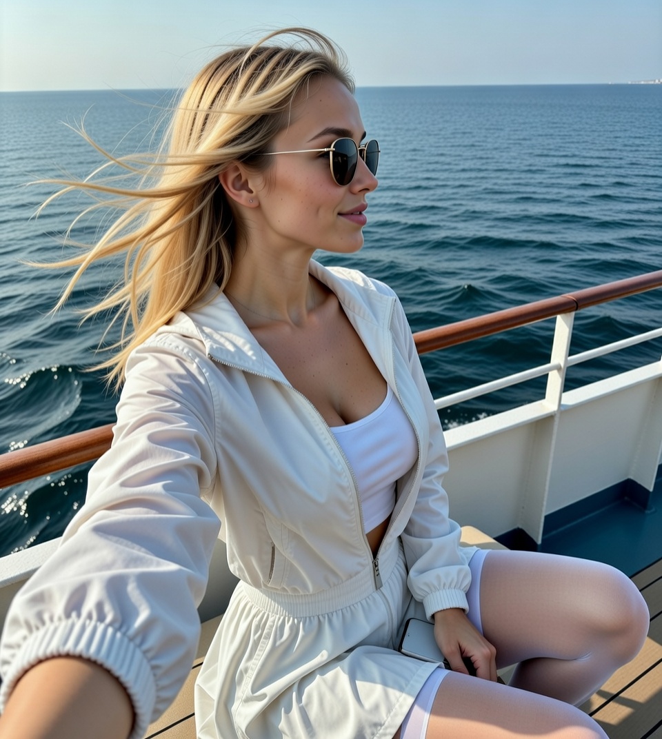 On a boat with wind in hair